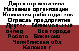 Директор магазина › Название организации ­ Компания-работодатель › Отрасль предприятия ­ Другое › Минимальный оклад ­ 1 - Все города Работа » Вакансии   . Челябинская обл.,Копейск г.